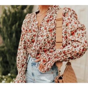 Free people Meant to Be Floral Cotton Blouse in Vintage Combo - Size S